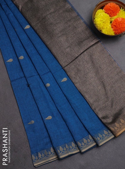 Bengal soft cotton saree cs blue with allover thread woven buttas and thread woven border
