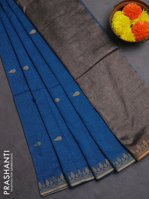 Bengal soft cotton saree cs blue with allover thread woven buttas and thread woven border