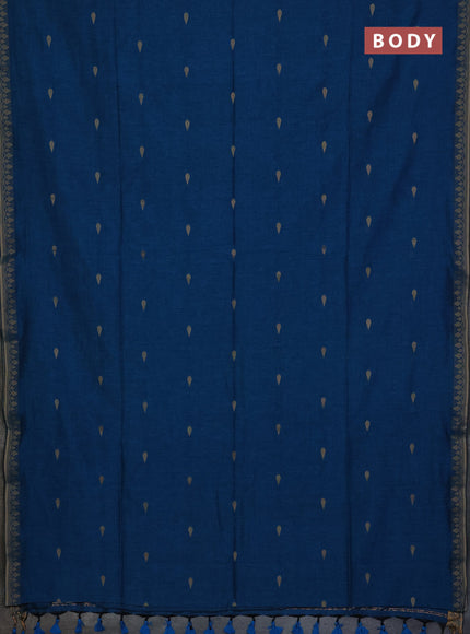 Bengal soft cotton saree cs blue with allover thread woven buttas and thread woven border