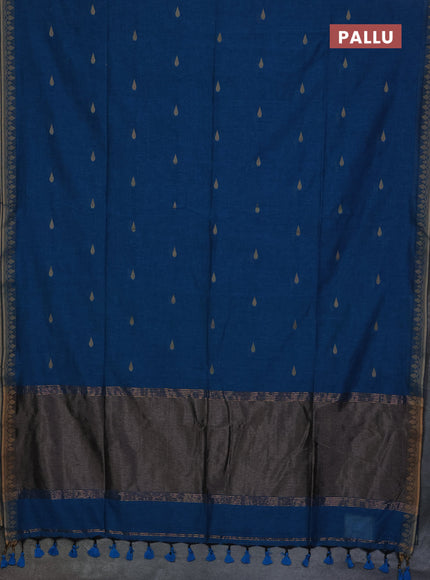 Bengal soft cotton saree cs blue with allover thread woven buttas and thread woven border