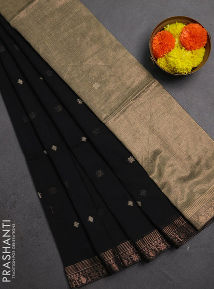 Bengal soft cotton saree black with allover thread woven buttas and zari woven border
