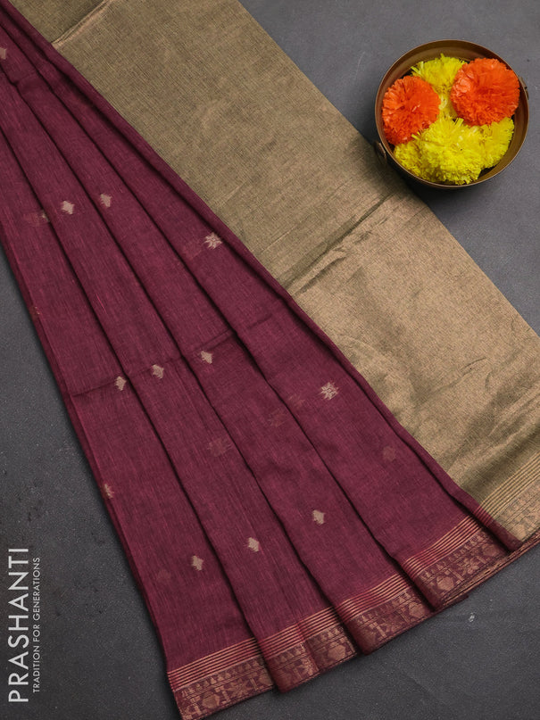 Bengal soft cotton saree mauve pink with allover thread woven buttas and zari woven border