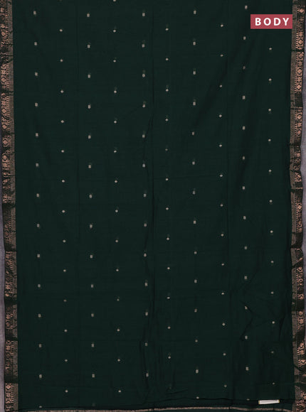 Bengal soft cotton saree dark green with allover thread woven buttas and zari woven border