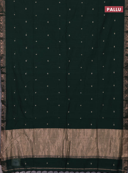 Bengal soft cotton saree dark green with allover thread woven buttas and zari woven border