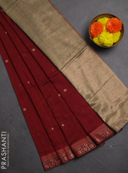 Bengal soft cotton saree maroon with allover thread woven buttas and zari woven border