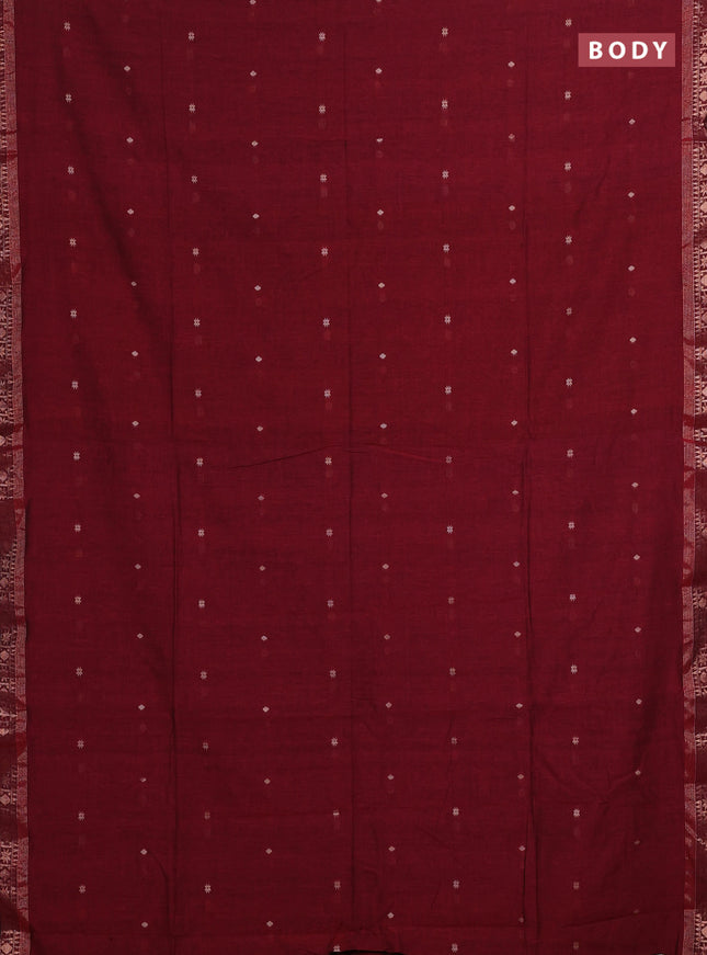 Bengal soft cotton saree maroon with allover thread woven buttas and zari woven border
