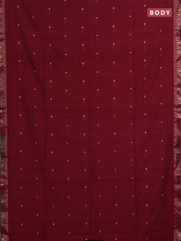Bengal soft cotton saree maroon with allover thread woven buttas and zari woven border