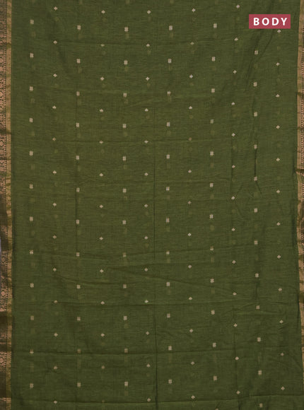 Bengal soft cotton saree mehendi green with allover thread woven buttas and zari woven border