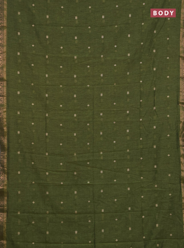 Bengal soft cotton saree mehendi green with allover thread woven buttas and zari woven border
