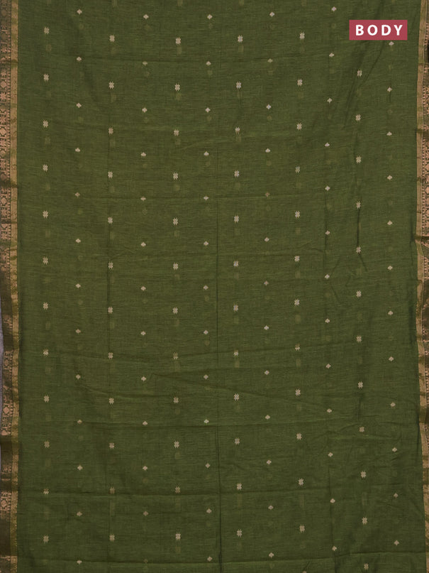 Bengal soft cotton saree mehendi green with allover thread woven buttas and zari woven border