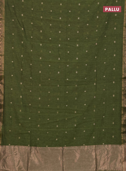 Bengal soft cotton saree mehendi green with allover thread woven buttas and zari woven border