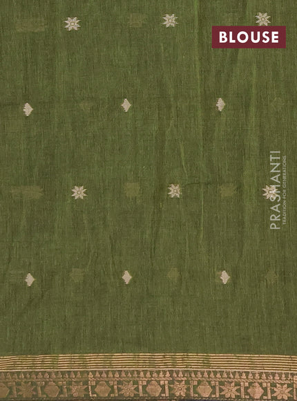Bengal soft cotton saree mehendi green with allover thread woven buttas and zari woven border