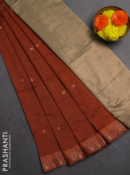 Bengal soft cotton saree orange with allover thread woven buttas and zari woven border