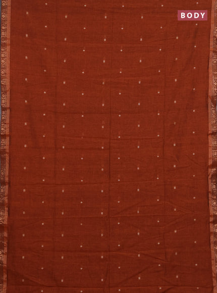 Bengal soft cotton saree orange with allover thread woven buttas and zari woven border