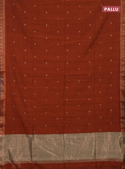 Bengal soft cotton saree orange with allover thread woven buttas and zari woven border