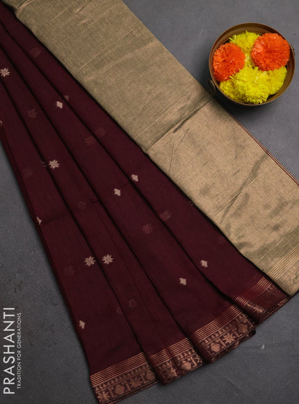 Bengal soft cotton saree deep maroon with allover thread woven buttas and zari woven border