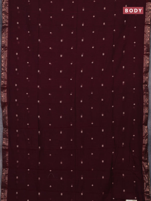 Bengal soft cotton saree deep maroon with allover thread woven buttas and zari woven border