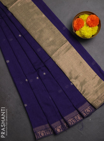Bengal soft cotton saree violet with allover thread woven buttas and zari woven border