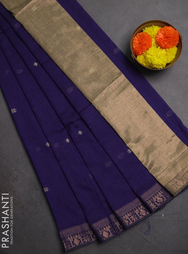 Bengal soft cotton saree violet with allover thread woven buttas and zari woven border