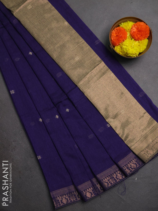 Bengal soft cotton saree violet with allover thread woven buttas and zari woven border