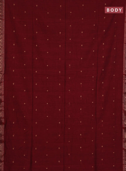 Bengal soft cotton saree maroon and dark green with allover thread woven buttas and zari woven border