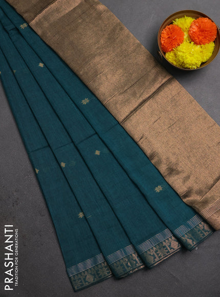 Bengal soft cotton saree peacock green with allover thread woven buttas and zari woven border