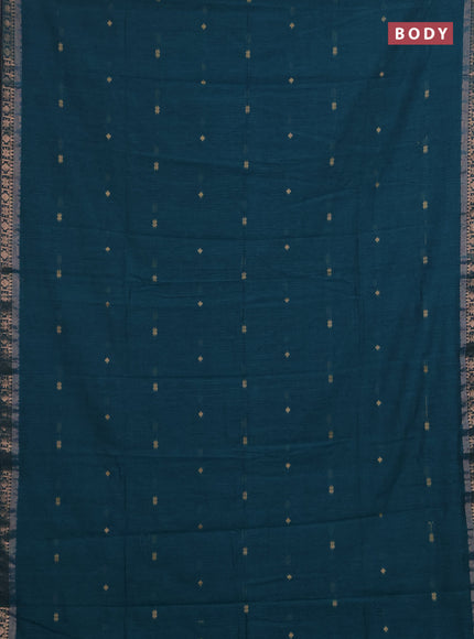 Bengal soft cotton saree peacock green with allover thread woven buttas and zari woven border