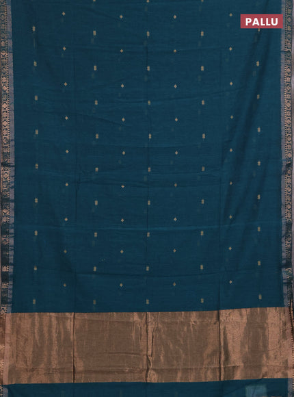 Bengal soft cotton saree peacock green with allover thread woven buttas and zari woven border