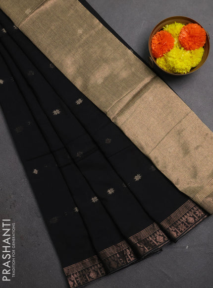 Bengal soft cotton saree black with allover thread woven buttas and zari woven border