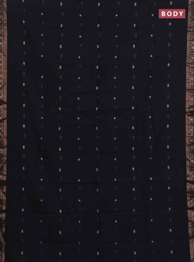 Bengal soft cotton saree black with allover thread woven buttas and zari woven border