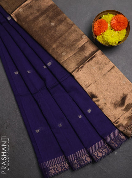Bengal soft cotton saree violet and cs blue with allover thread woven buttas and zari woven border