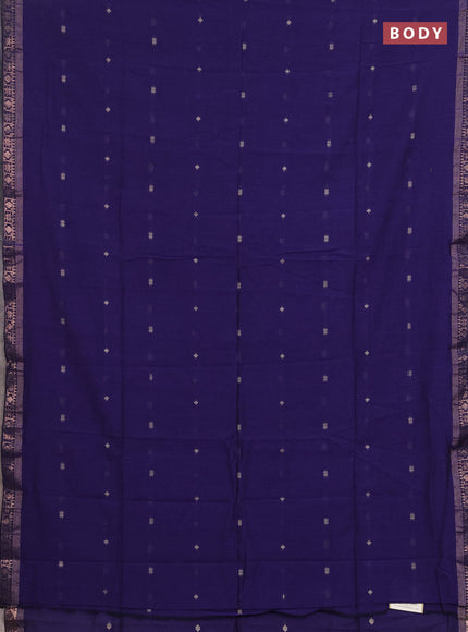 Bengal soft cotton saree violet and cs blue with allover thread woven buttas and zari woven border