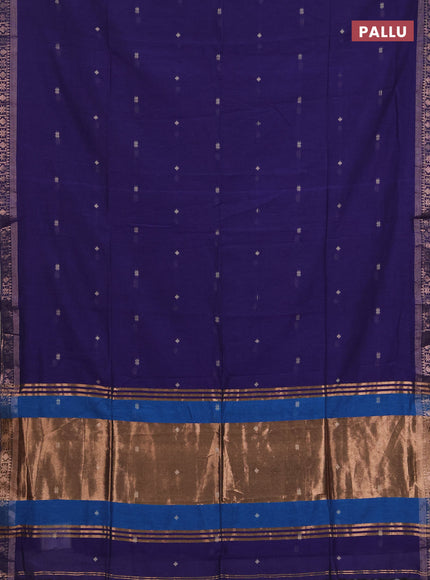 Bengal soft cotton saree violet and cs blue with allover thread woven buttas and zari woven border