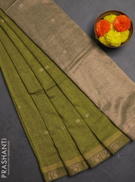 Bengal soft cotton saree light green with allover thread woven buttas and zari woven border