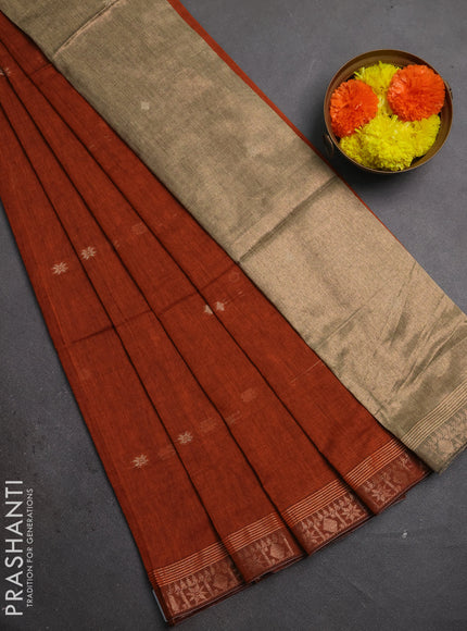 Bengal soft cotton saree orange with allover thread woven buttas and zari woven border
