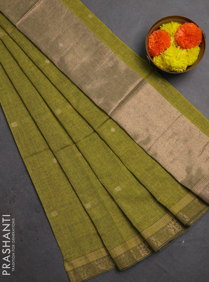 Bengal soft cotton saree light green with allover thread woven buttas and zari woven border