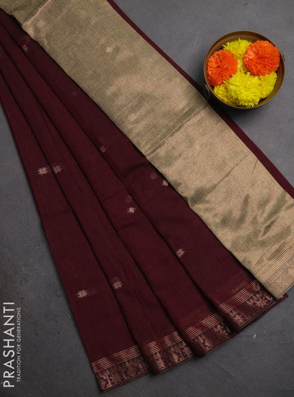 Bengal soft cotton saree deep maroon with allover thread woven buttas and zari woven border
