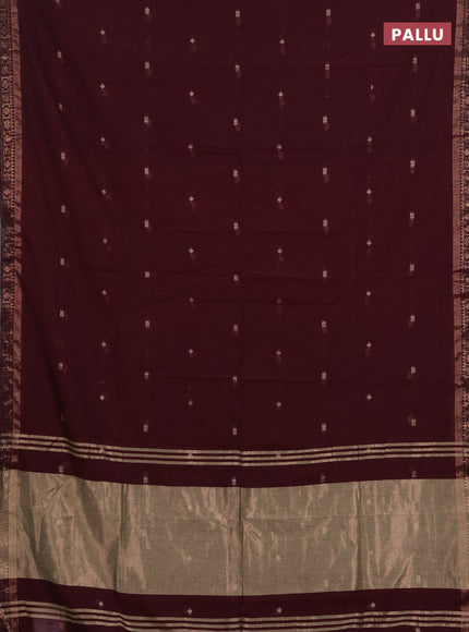 Bengal soft cotton saree deep maroon with allover thread woven buttas and zari woven border