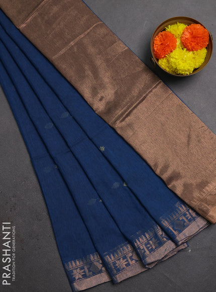 Bengal soft cotton saree cs blue with allover thread woven buttas and zari woven border