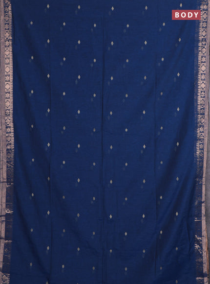 Bengal soft cotton saree cs blue with allover thread woven buttas and zari woven border