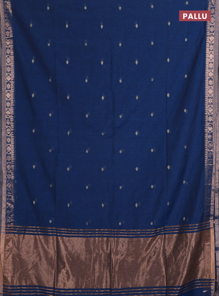 Bengal soft cotton saree cs blue with allover thread woven buttas and zari woven border