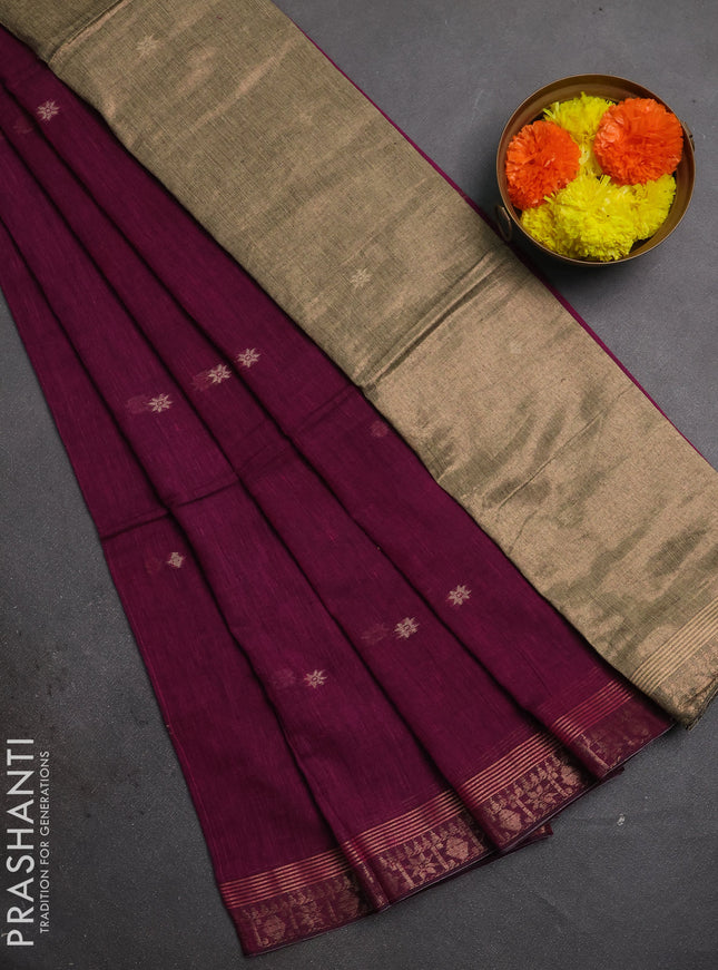 Bengal soft cotton saree purple with allover thread woven buttas and zari woven border