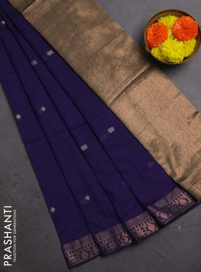 Bengal soft cotton saree violet with allover thread woven buttas and zari woven border