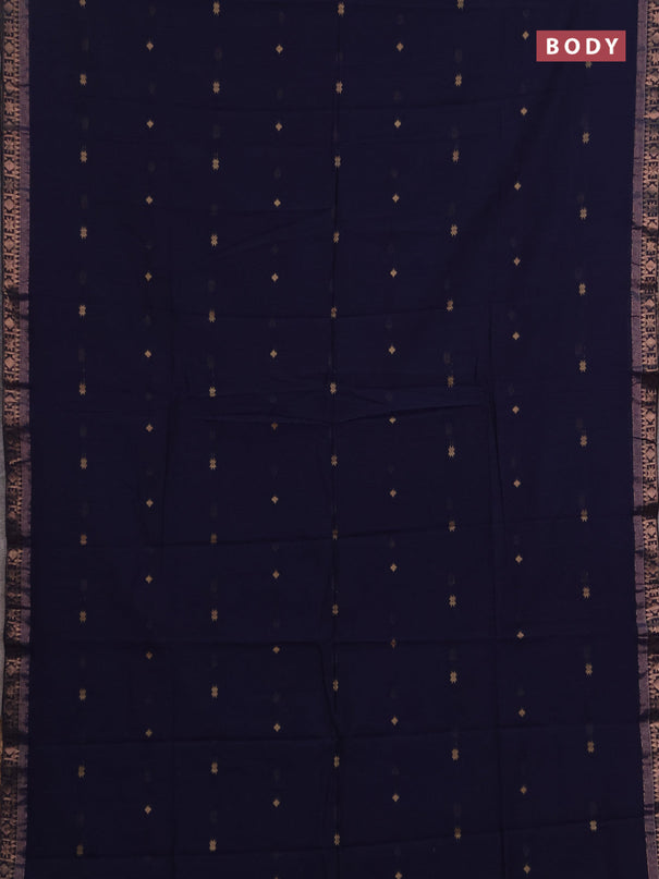 Bengal soft cotton saree navy blue with allover thread woven buttas and zari woven border