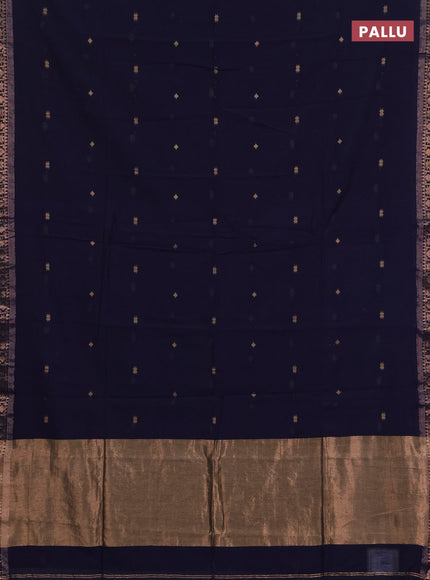Bengal soft cotton saree navy blue with allover thread woven buttas and zari woven border