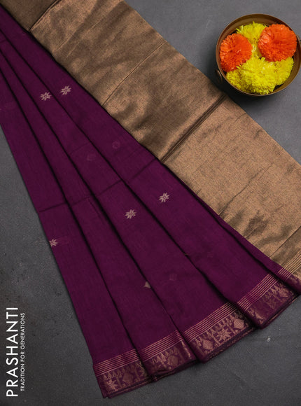 Bengal soft cotton saree deep purple with allover thread woven buttas and zari woven border