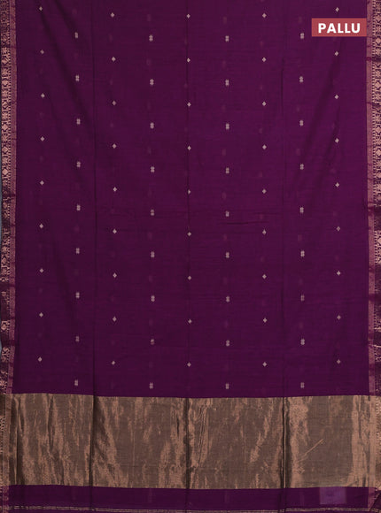 Bengal soft cotton saree deep purple with allover thread woven buttas and zari woven border