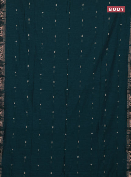 Bengal soft cotton saree peacock green with allover thread woven buttas and zari woven border