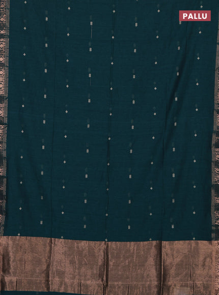 Bengal soft cotton saree peacock green with allover thread woven buttas and zari woven border