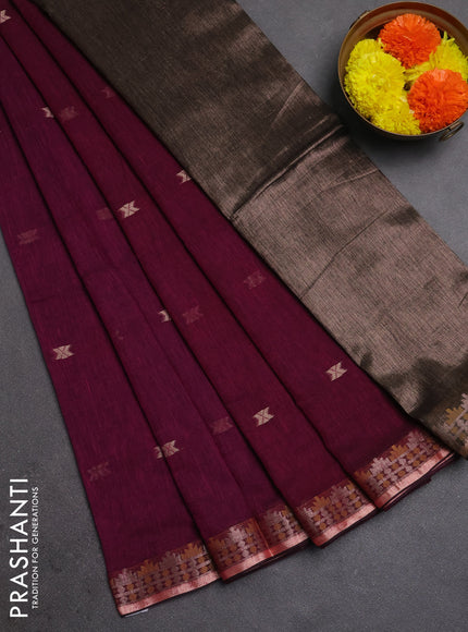 Bengal soft cotton saree magenta pink with allover thread woven buttas and zari woven border